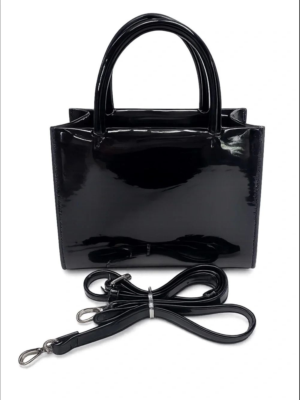 Nine West Eliora Mini Satchel Black Patent Top Handle Crossbody Purse Bag